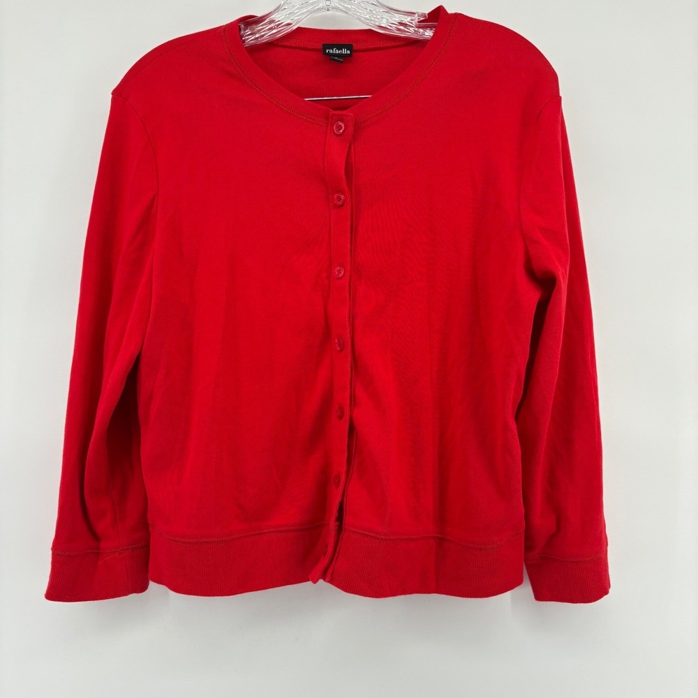 Rafaella  L Tomato Red Long Sleeve Cotton‎ Knit Button Front Cardigan Sweater - Picture 2 of 7